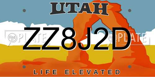 ZZ8J2D Utah License Plate