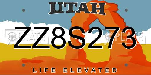 ZZ8S273 Utah License Plate