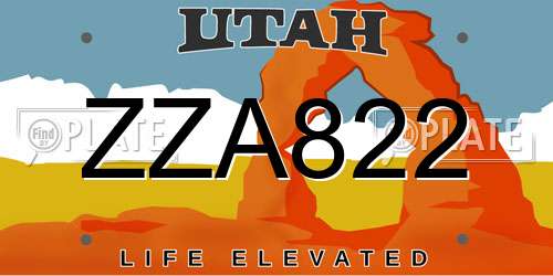 ZZA822 Utah License Plate