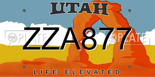 ZZA877 Utah License Plate