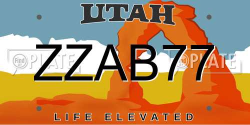 ZZAB77 Utah License Plate