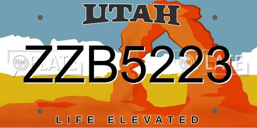 ZZB5223 Utah License Plate