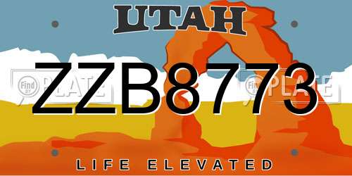 ZZB8773 Utah License Plate
