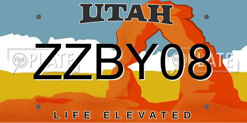 ZZBY08 Utah License Plate