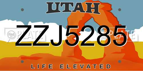 ZZJ5285 Utah License Plate