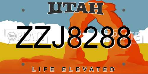 ZZJ8288 Utah License Plate