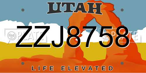 ZZJ8758 Utah License Plate