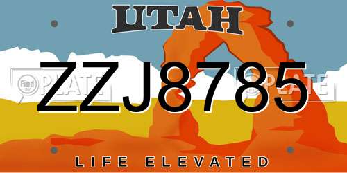 ZZJ8785 Utah License Plate