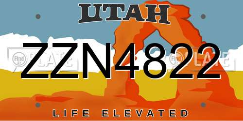 ZZN4822 Utah License Plate