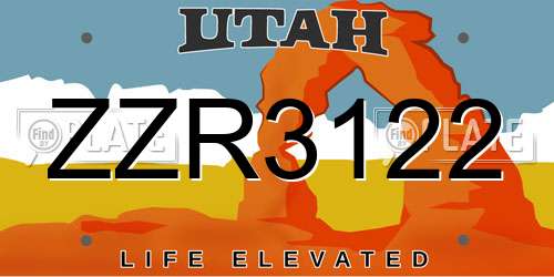 ZZR3122 Utah License Plate