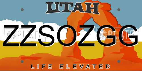 ZZSOZGG Utah License Plate