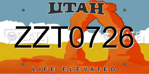 ZZT0726 Utah License Plate