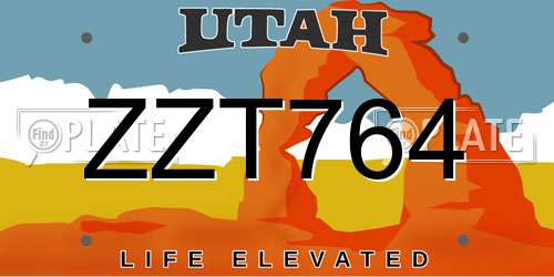ZZT764 Utah License Plate