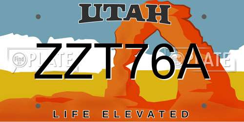 ZZT76A Utah License Plate
