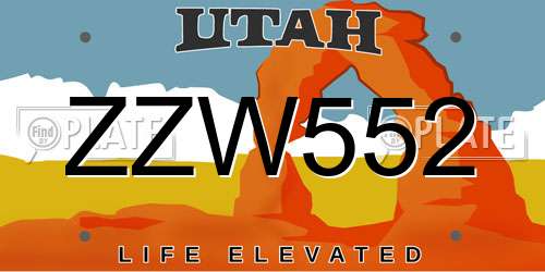ZZW552 Utah License Plate