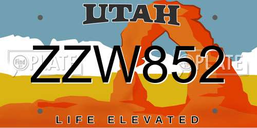ZZW852 Utah License Plate