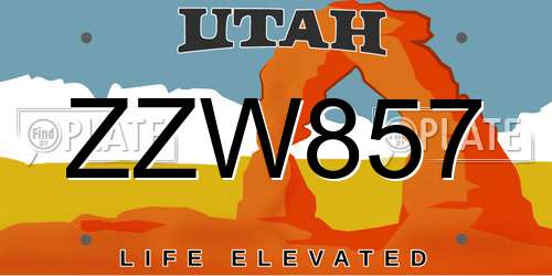 ZZW857 Utah License Plate