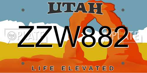 ZZW882 Utah License Plate
