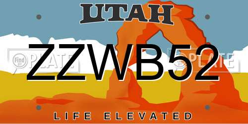 ZZWB52 Utah License Plate