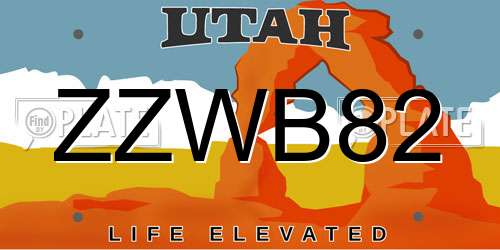 ZZWB82 Utah License Plate