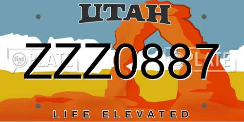 ZZZ0887 Utah License Plate