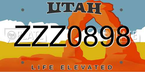 ZZZ0898 Utah License Plate