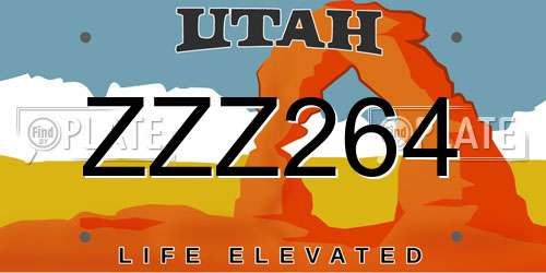 ZZZ264 Utah License Plate