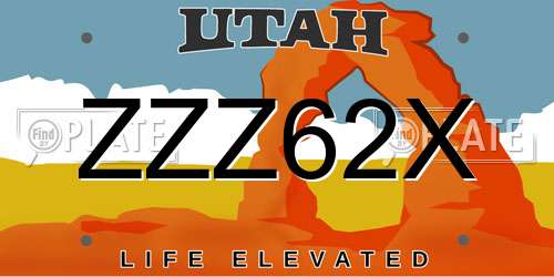 ZZZ62X Utah License Plate