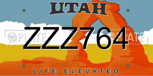 ZZZ764 Utah License Plate