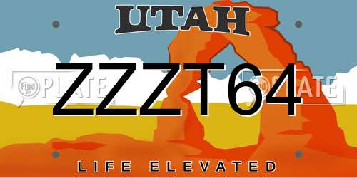 ZZZT64 Utah License Plate