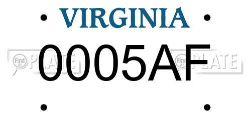 0005AF Virginia License Plate