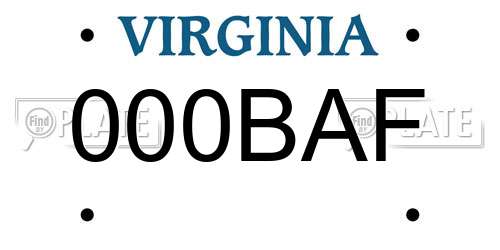 000BAF Virginia License Plate