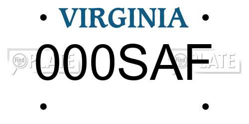 000SAF Virginia License Plate
