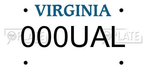 000UAL Virginia License Plate