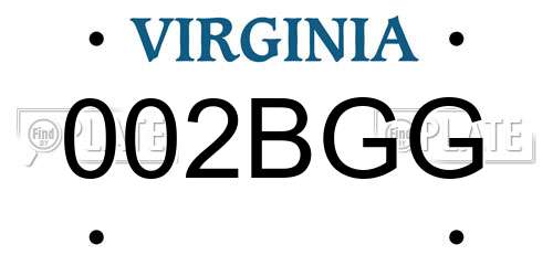 002BGG Virginia License Plate