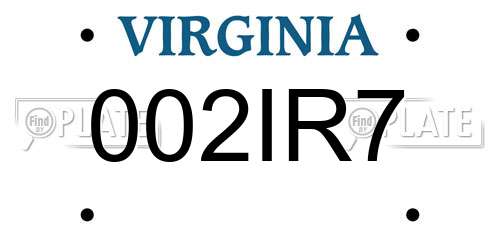 002IR7 Virginia License Plate