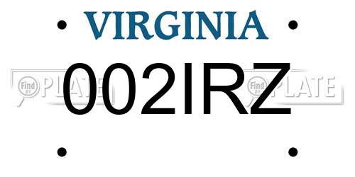 002IRZ Virginia License Plate
