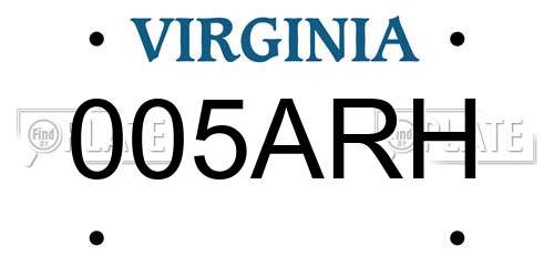 005ARH Virginia License Plate