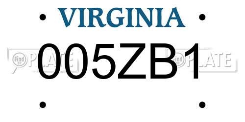005ZB1 Virginia License Plate