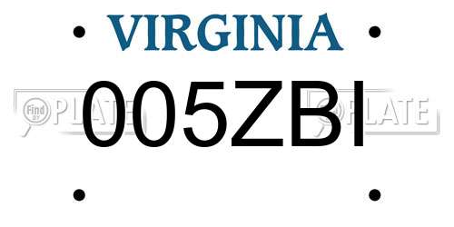 005ZBI Virginia License Plate