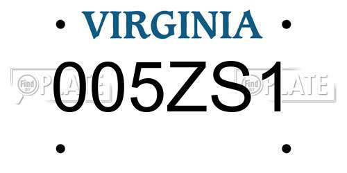 005ZS1 Virginia License Plate