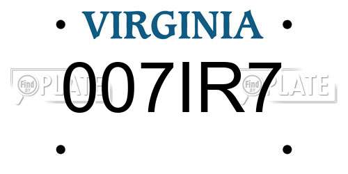 007IR7 Virginia License Plate