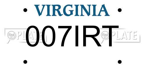 007IRT Virginia License Plate