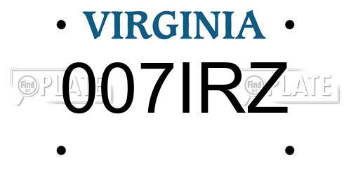 007IRZ Virginia License Plate