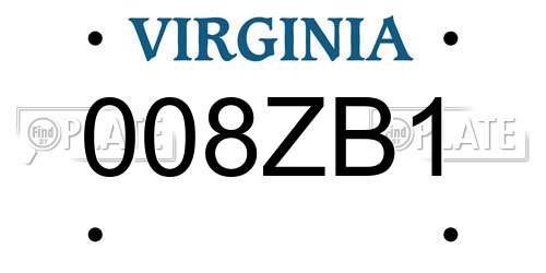 008ZB1 Virginia License Plate