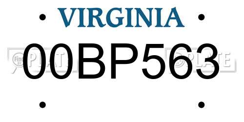 00BP563 Virginia License Plate