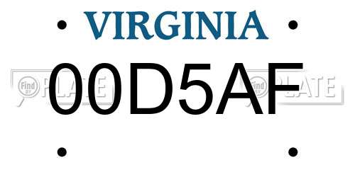 00D5AF Virginia License Plate