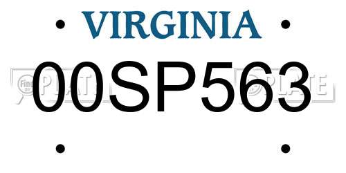 00SP563 Virginia License Plate