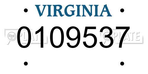 0109537 Virginia License Plate