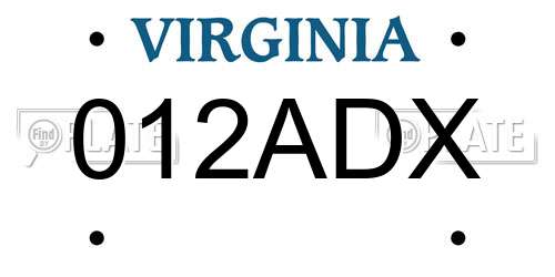 012ADX Virginia License Plate